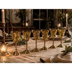 Vintage Brass Goblet Set of 6 Mid Century Barware Gold Tone Wine Cups